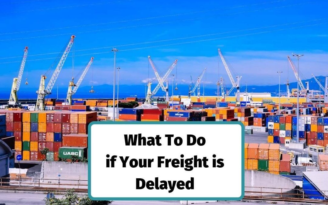 Container port with stacked shipping containers and cranes – illustrating freight transport and potential delays.